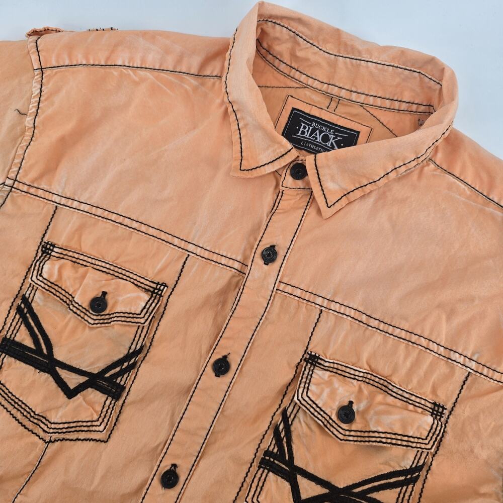 Buckle Black Label Orange Athletic Button short sleeve Shirt Mens Large